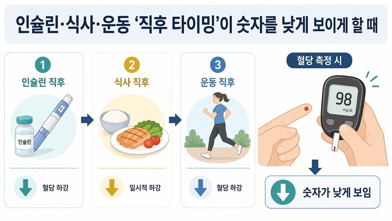 인슐린·식사·운동 ‘직후 타이밍’이 숫자를 낮게 보이게 할 때