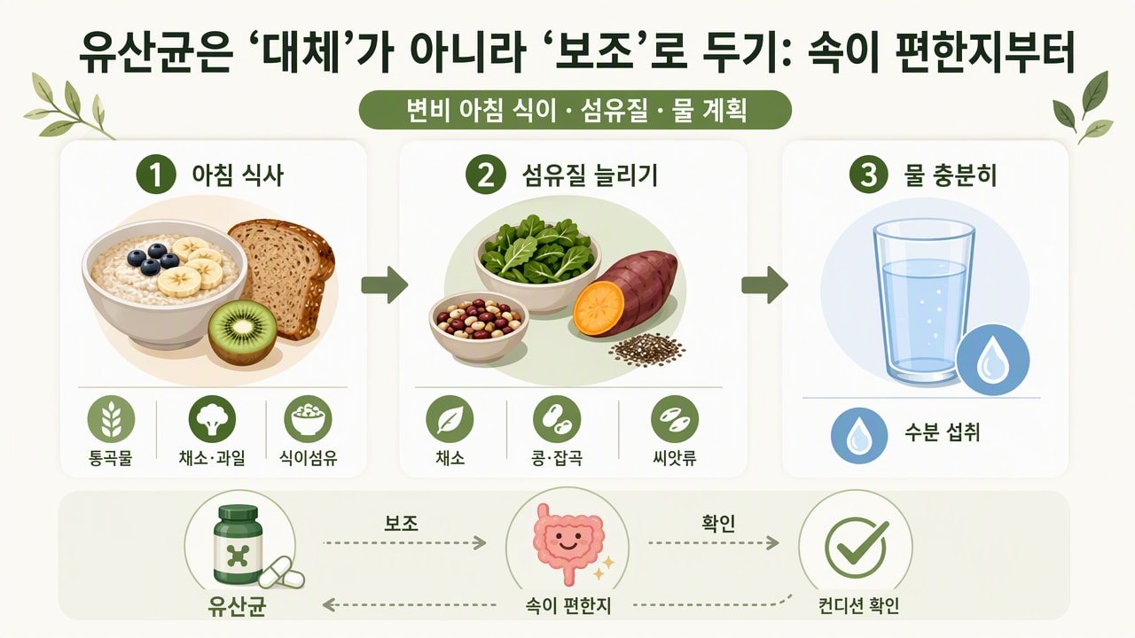 유산균은 ‘대체’가 아니라 ‘보조’로 두기: 속이 편한지부터