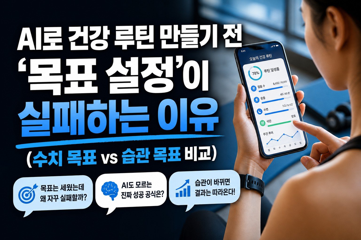 AI로 건강 루틴 만들기 전 ‘목표 설정’이 실패하는 이유(수치 목표 vs 습관 목표 비교)