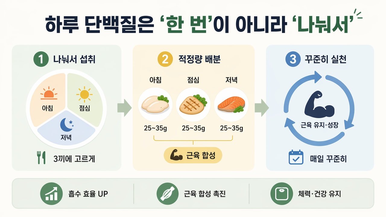 하루 단백질은 ‘한 번’이 아니라 ‘나눠서’