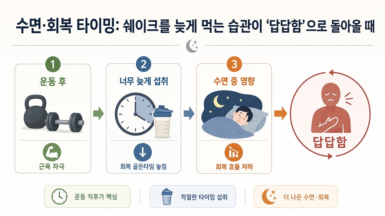 수면·회복 타이밍: 쉐이크를 늦게 먹는 습관이 ‘답답함’으로 돌아올 때