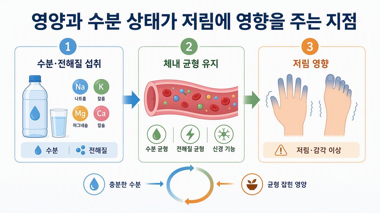 영양과 수분 상태가 저림에 영향을 주는 지점
