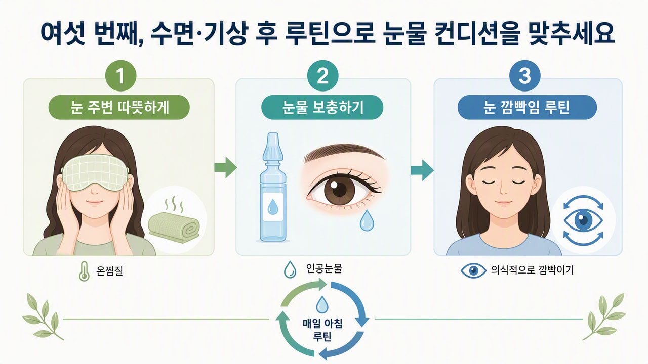 여섯 번째, 수면·기상 후 루틴으로 눈물 컨디션을 맞추세요